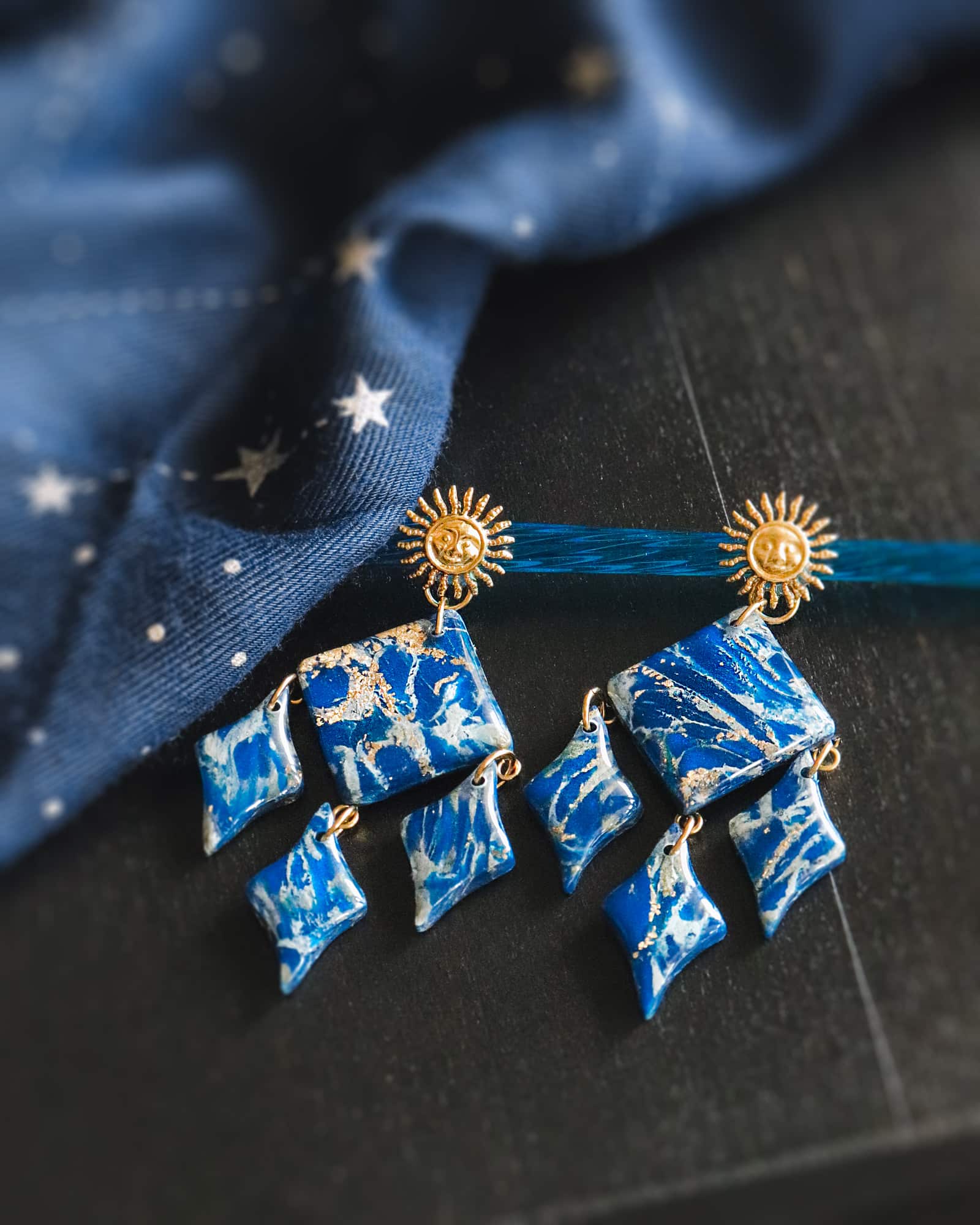 Boucles d'oreilles "Bleu Or" – Image 3