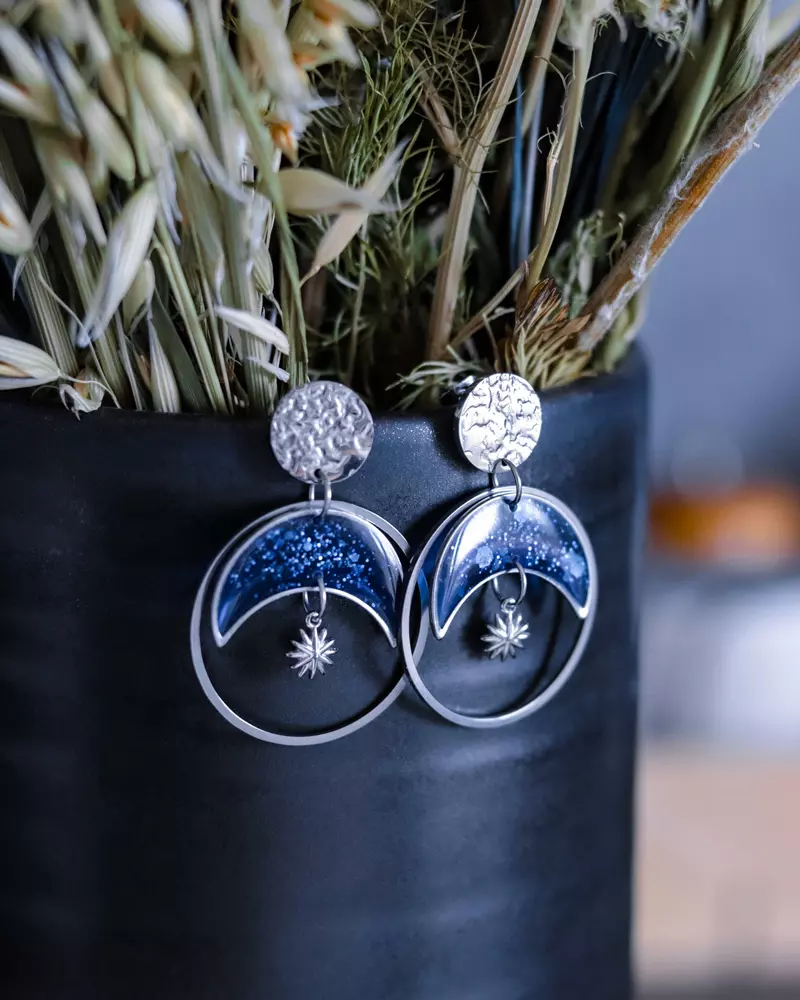 Boucles d'oreilles "Éclipse" argentées - Rue de Minuit