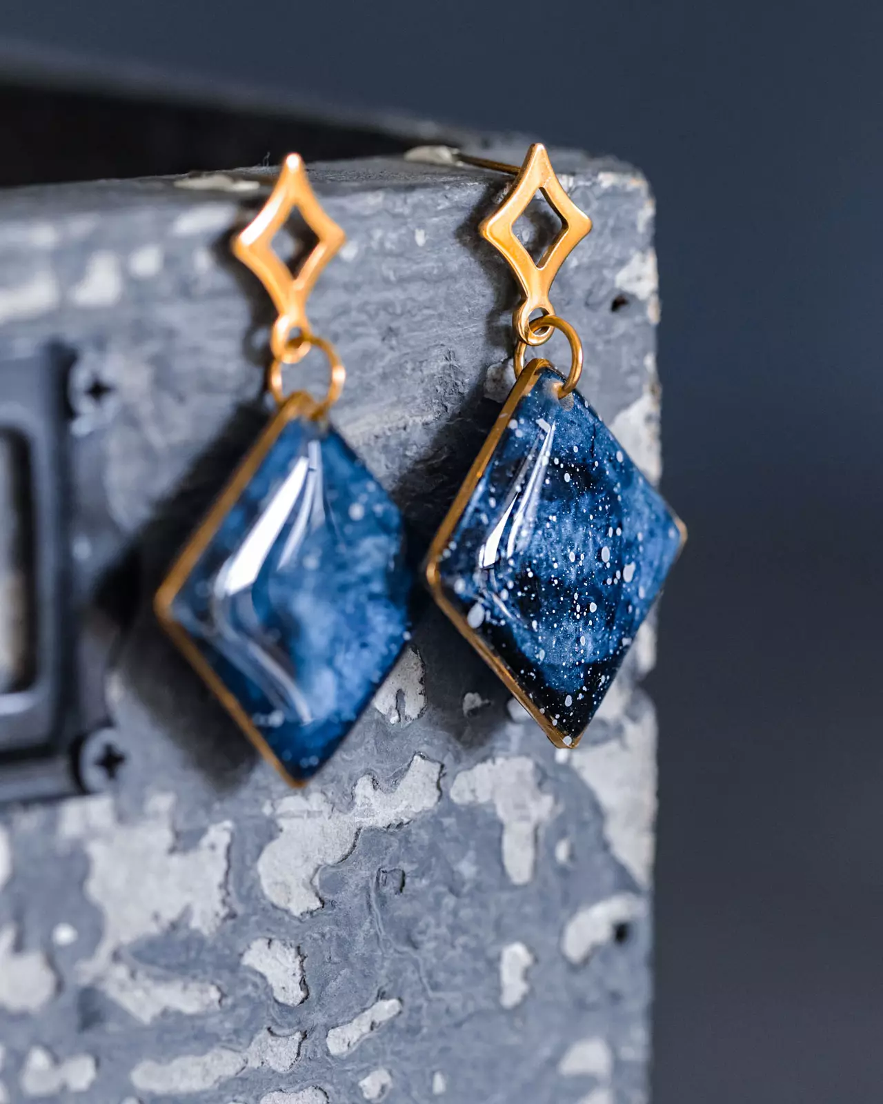 Boucles d'oreilles "La Nuit" losange - Rue de Minuit
