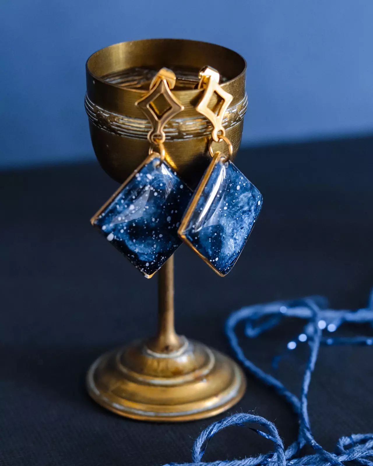 Boucles d'oreilles "La Nuit" losange - Rue de Minuit