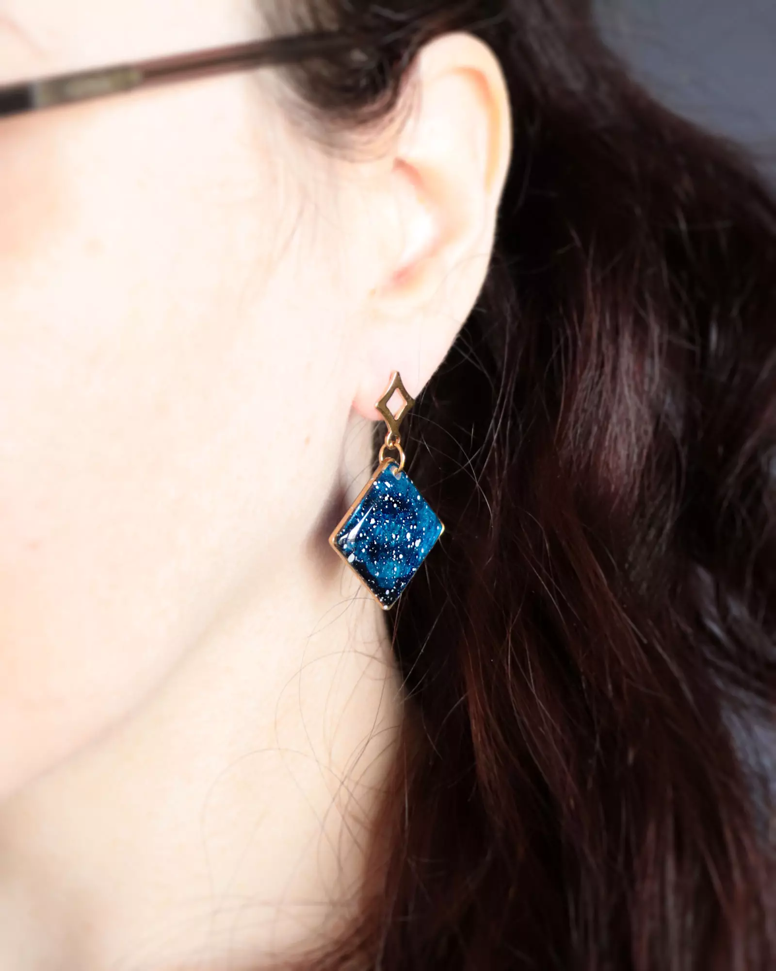 Boucles d'oreilles "La Nuit" losange - Rue de Minuit