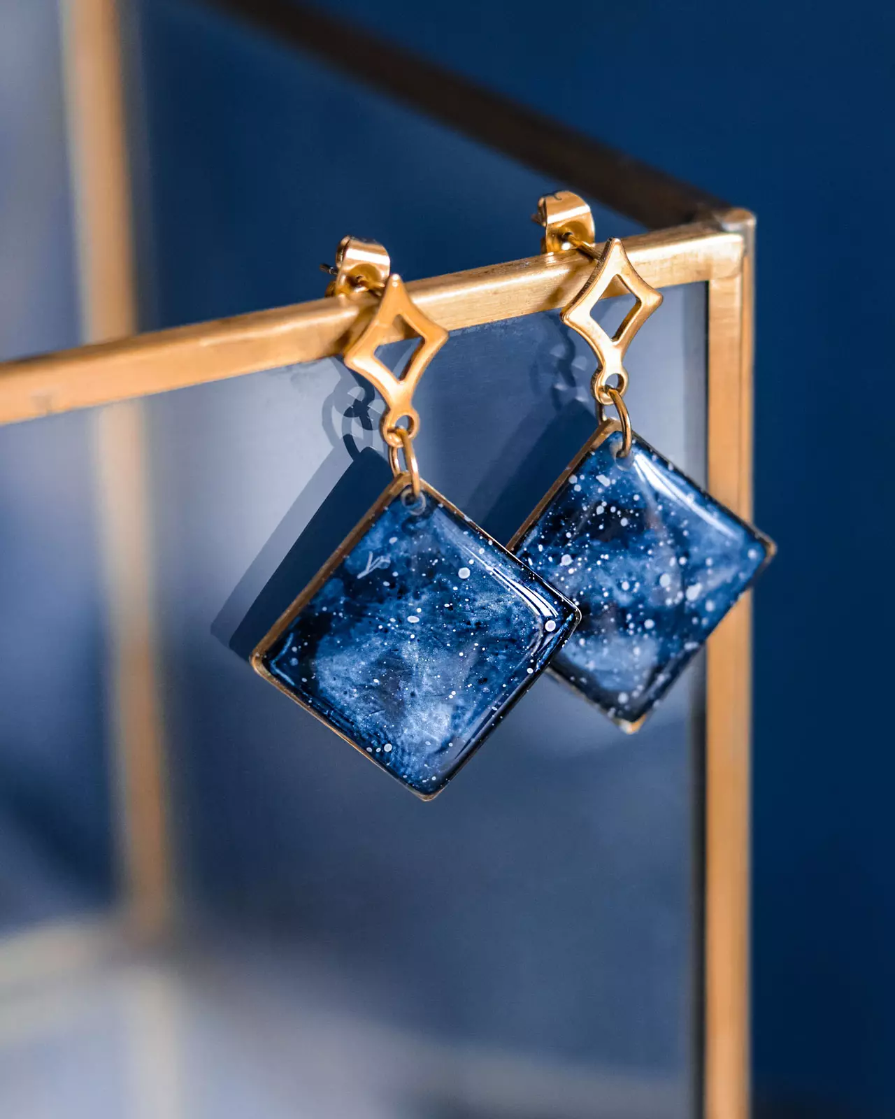 Boucles d'oreilles "La Nuit" losange - Rue de Minuit